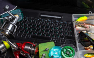 Fishing reels on a laptop